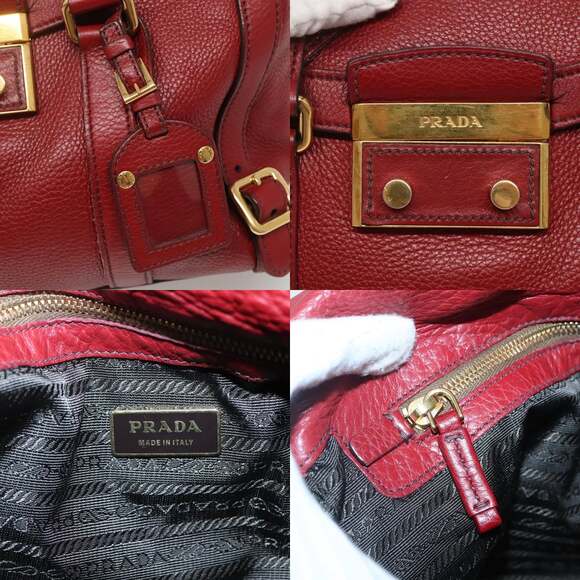 PRADA Tote Bag Leather Red Gold - Picture 11 of 12